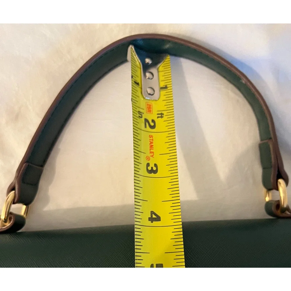 Anne Klein Purse Green Satchel Signature Top Handle Handbag Snap Close Zip Pocke